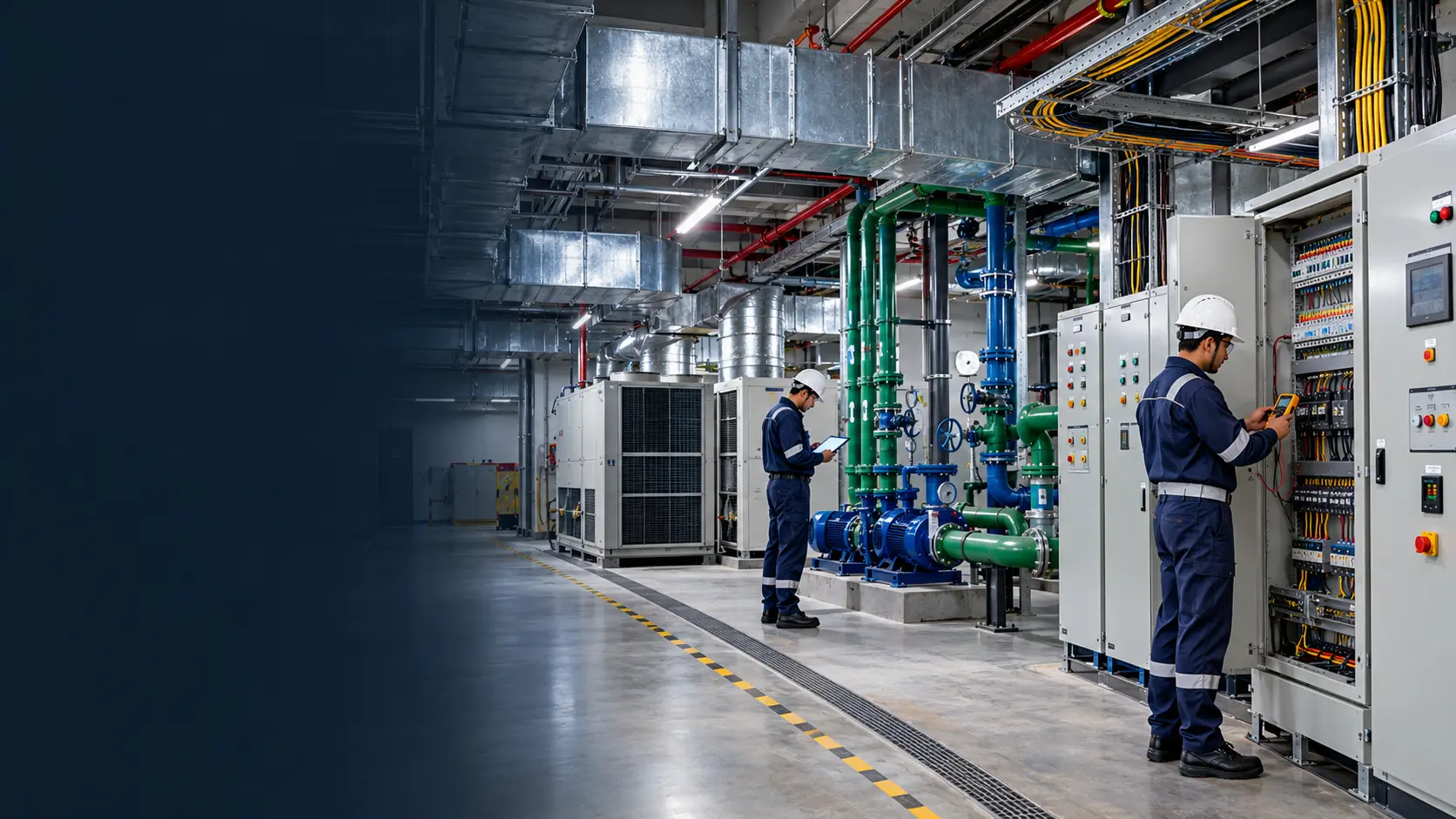 Engineer inspecting building services