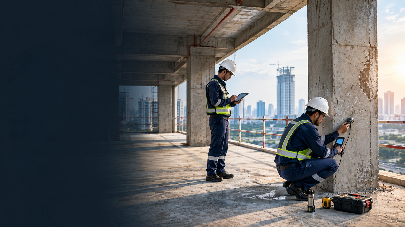 Engineer inspecting a building structure